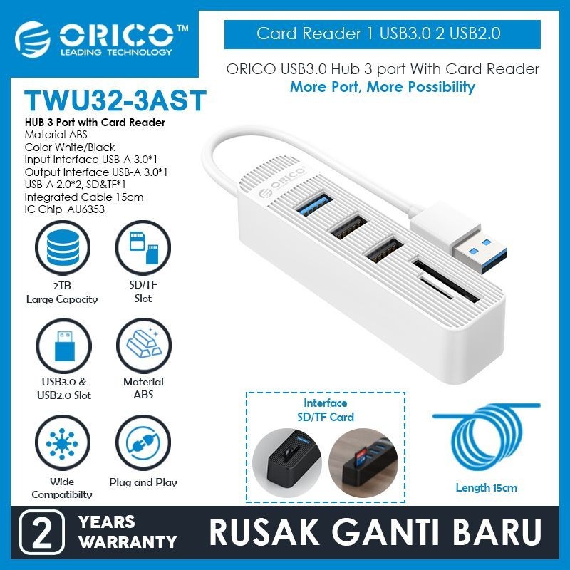 USB HUB ORICO TWU32-3AST 3 Port USB 1 Card Reader TF MicroSD SDCard