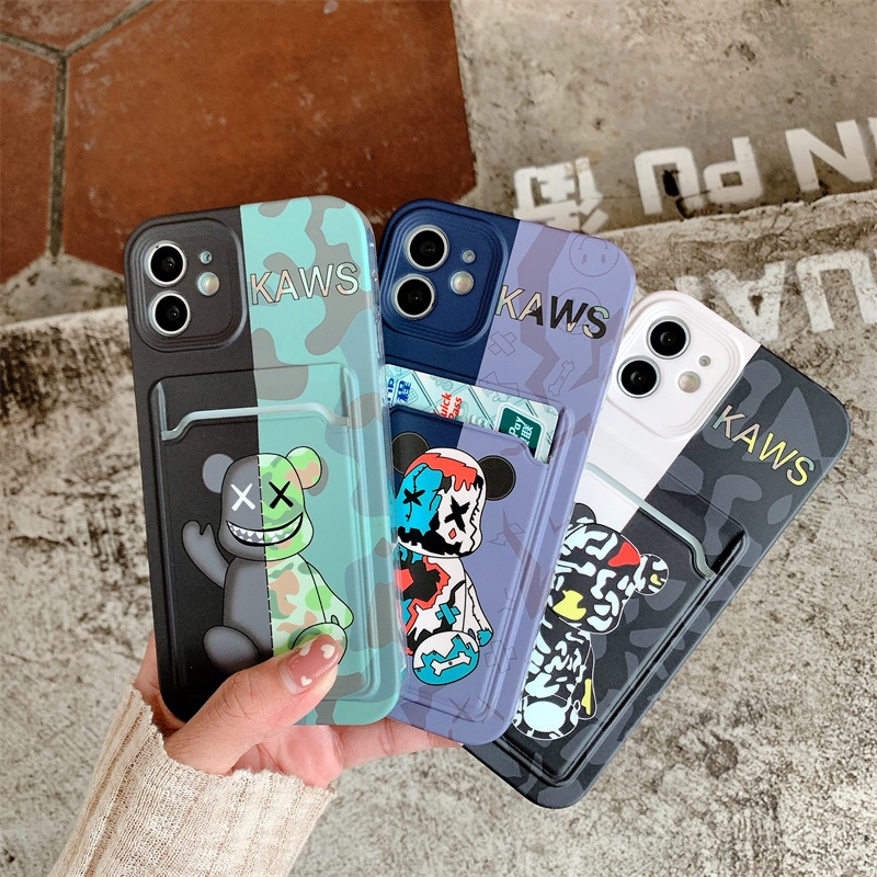 Tren Jahitan Kekerasan Beruang Case iPhone 11 13 12 Pro Max Xs Max XR 7 8 Plus Se2020 Card Case Portable Drop Pelindung Case