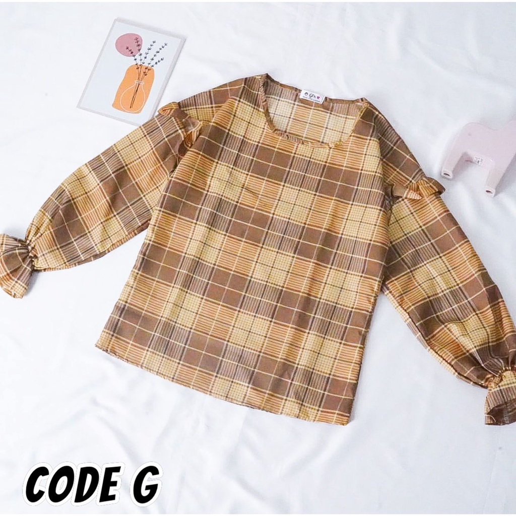 BEFAST - ZFS OOTD Wanita Blouse AYENA / RUBI BLOUSE LENGAN PANJANG TARTAN RUFFLE / Kemeja Lengan Panjang / Kemeja Kekinian 2021 / Kemeja Casual / OOTD Wanita Ala Style Korean / Kemeja Terlaris