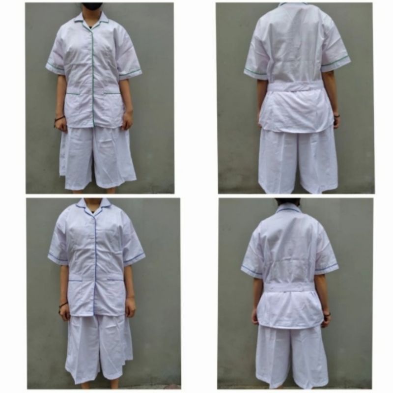 Baju Seragam Suster Kulot Putih List Garis | Baju Suster | Baju Seragam Suster