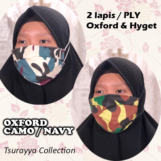 Masker Wajah Kain Motif Camo / Navy / Tentara Dua Lapis 2 PLY Doreng