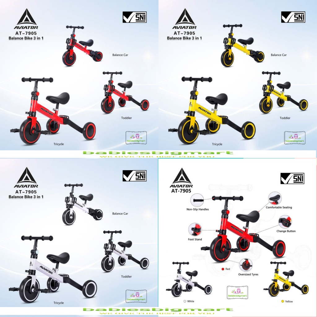 BALANCE BIKE SEPEDA RODA 3 TIGA TRICYCLE PUSH 3IN1 ANAK AVIATOR AT 7901 / 7905 EXOTIC ET 5511 / ET 709 / ET 2011 / ET 2017 / ET 2008 / PACIFIC PC 5022 / GY 717 / NUWA 20 9M / 20 5