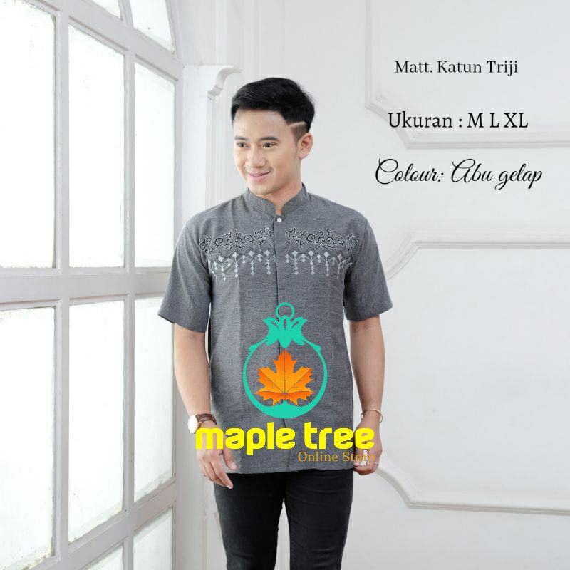 koko triji lengan pendek motif bordir coklat susu