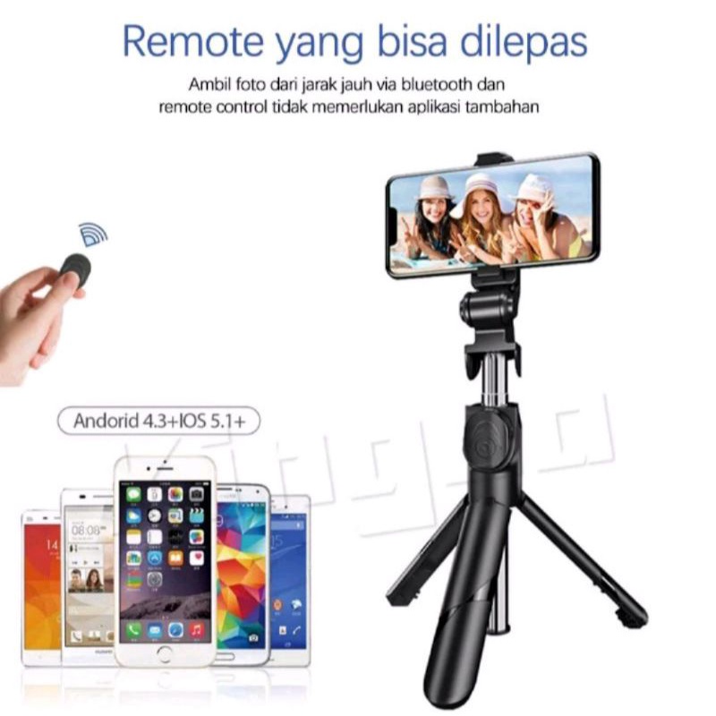 XT02 - XT09 - R1 Bluetooth Selfie Stick Portable / Tongsis Tripod 3In1 Remote Control Holder hp