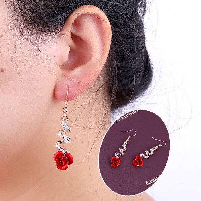 Anting Rose Hook silver diamond Model Korea Terbaru Cantik Elegant