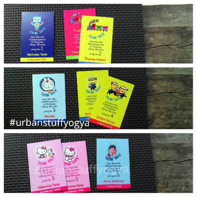 

Kartu Ucapan Terima Kasih utk Goodie Bag Ulang Tahun. Birthday Thank You Card.