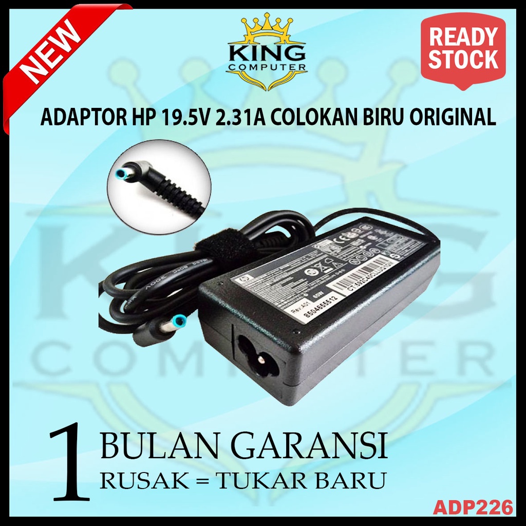 Adaptor Charger Laptop HP 19.5V 2.31A Colokan Biru Original