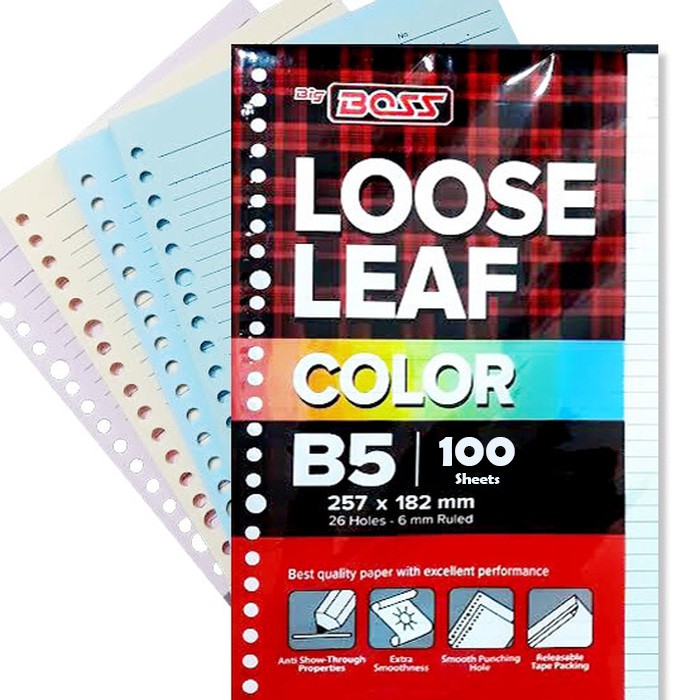 

Kertas Binder Isi Binder Loose Leaf B5 Rainbow / Color isi 100 Lembar Big Boss