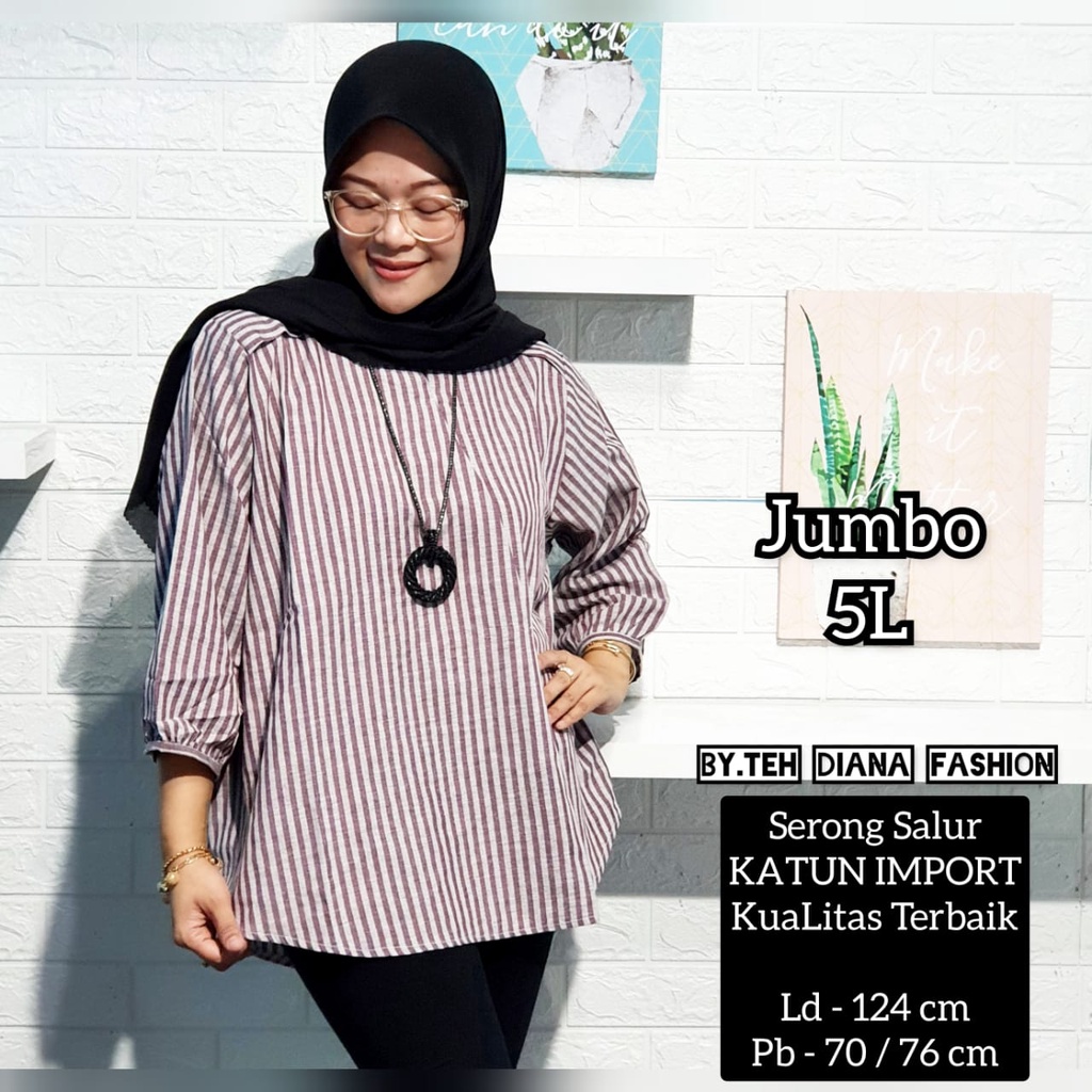 Atasan Wanita Jumbo / Blouse Wanita Jumbo / Baju Atasan Wanita Jumbo Serong Salur Import LD= 124 Cm-7