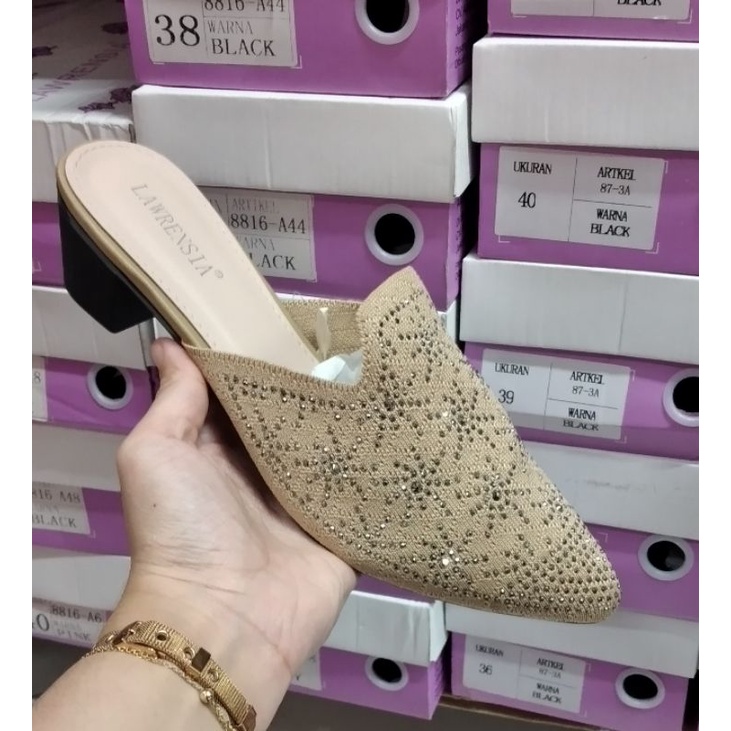 Sandal Slop Lawrensia Comfort Hak Kotak 5cm Big Sale