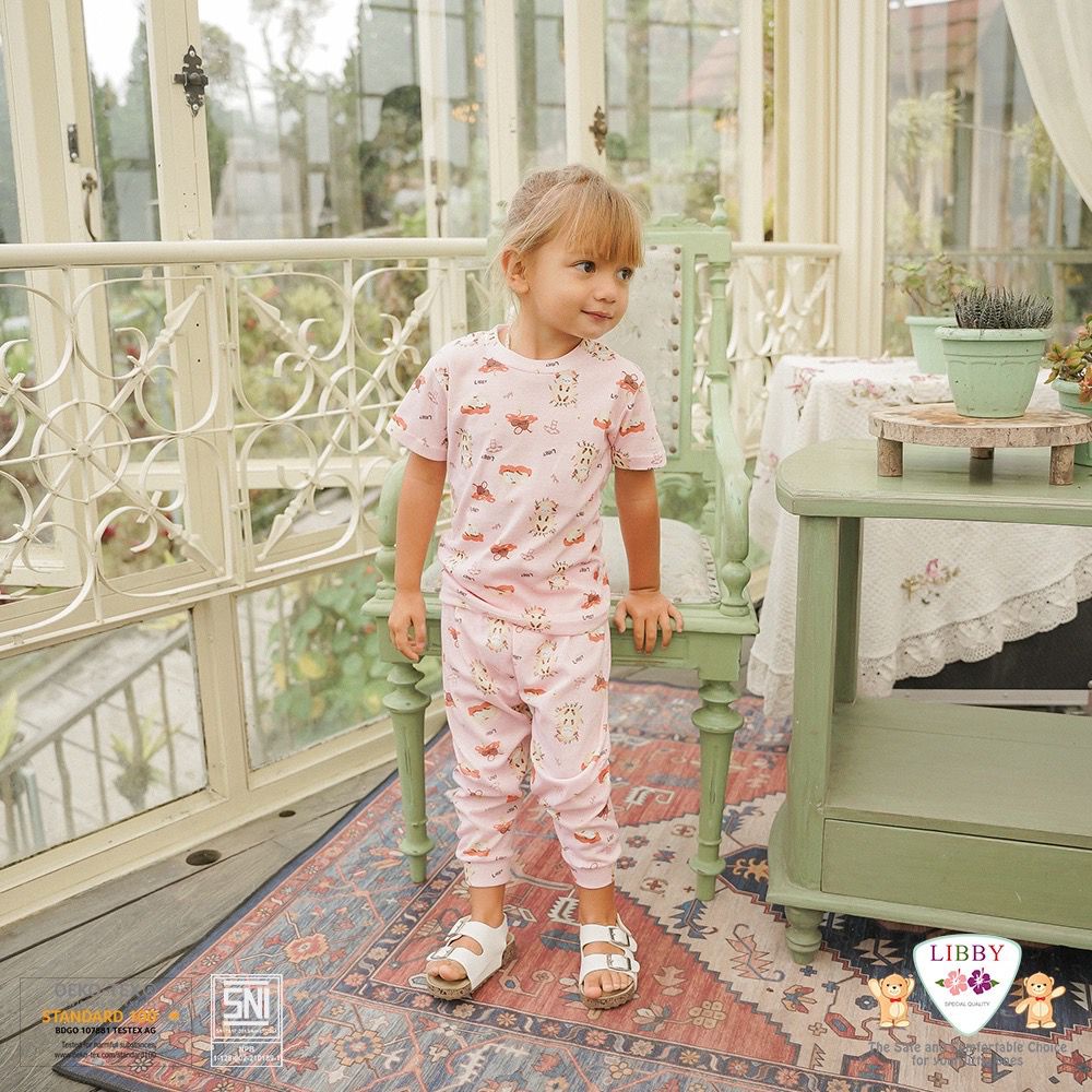 LIBBY Stelan Oblong Cotton Rib Tipis Pendek Celana Panjang Boy &amp; Girl - Libby Series Motif Gardens By The Joy (1stel)