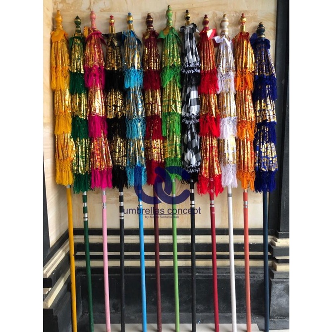 Payung Dekorasi Tingkat / Susun 3 Kain Satin Prada Khas Bali B