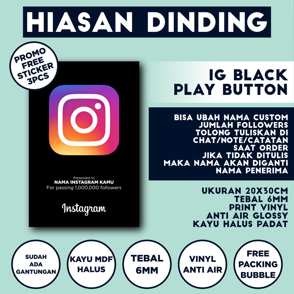 Hiasan Dinding Poster Kayu - Instagram Play Button
