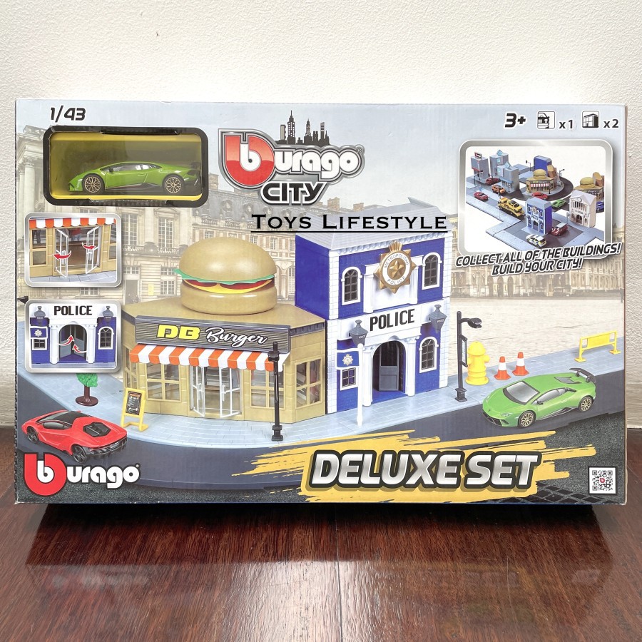 Bburago Street Fire City Deluxe Set Diecast Police Station And Food