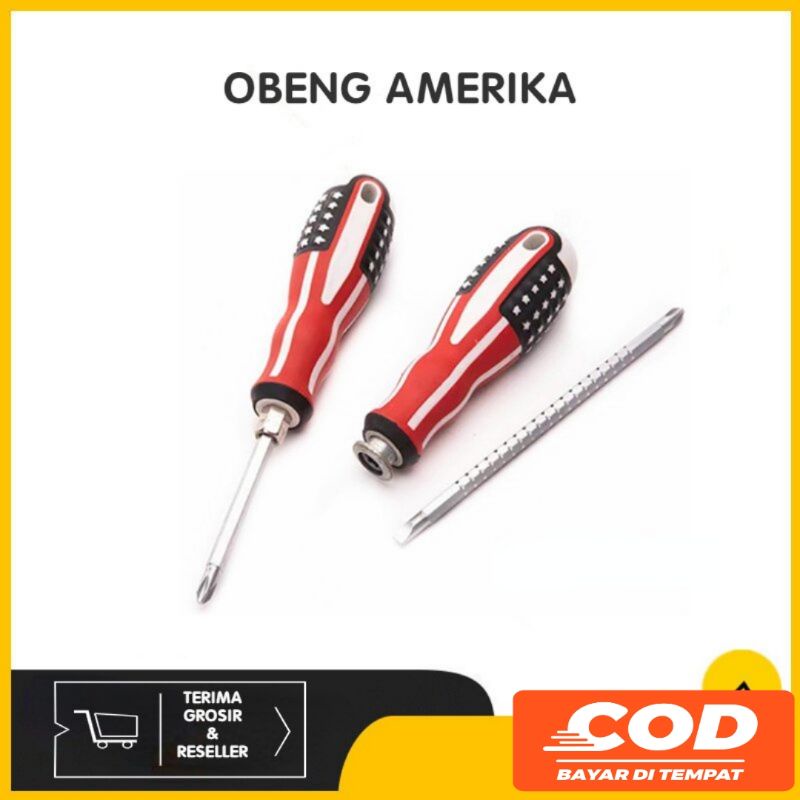 OBENG amerika Bolak Balik AMERIKA MinPlus 2in1 Screwdriver - + USA Mata Gagang obeng serbaguna magnet obeng gedor