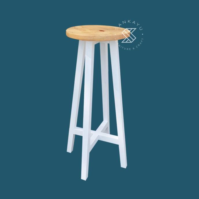 Bar Stool / Kursi Bar Putih / Kursi Bakso / Kursi Kafe Kayu