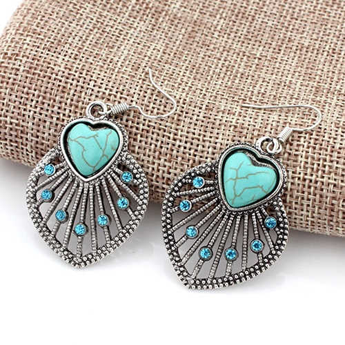 Hu Hu Hu Hu Hu Alat Bantu Pasang Kacamata♡ Anting Kait Gantung Desain Daun Hollow Hias Turquoise Gaya Bohemian Untuk Wanita