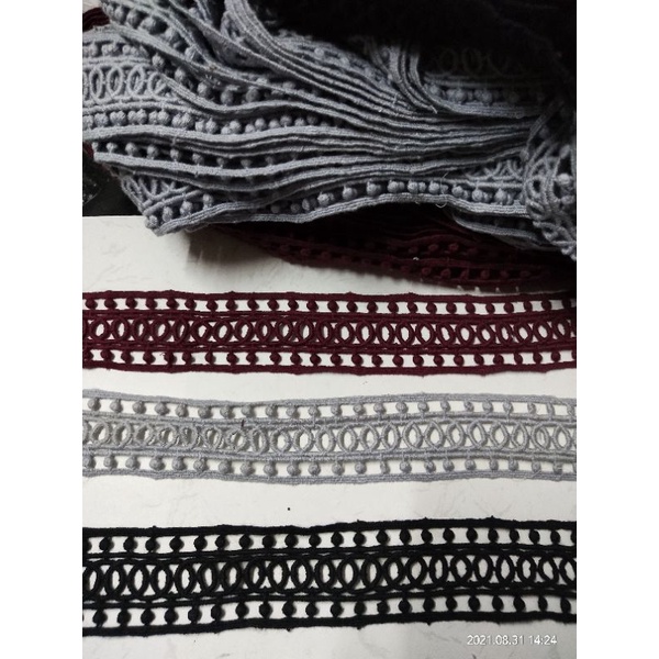 Renda bordir katun renda rajut renda pita tengah renda lis renda abu renda hitam
