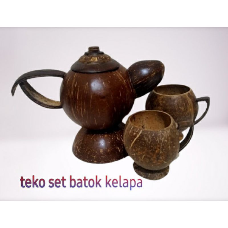 Teko set batok kelapa/2 cangkir kopi +teko
