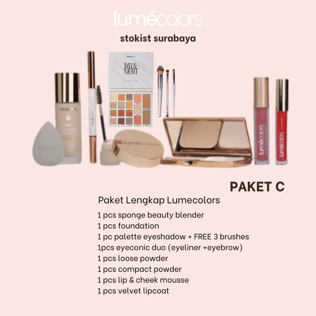 [PAKET SESERAHAN] LUMECOLORS Simpel Makeup  Lumecolor Mek Up Kado Hantaran Pernikahan Ulang Tahun Wisuda Foundation Compact Powder  Loose Powder Lipstik Lipcream Liptin Sponge Beauty Blender  Eyeliner Eyebrow Stokist Lume Surabaya-C