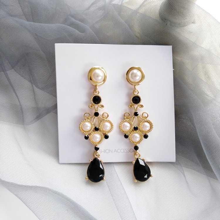 Anting Mutiara Anting Panjang S925 Silver Needle Hotel Deluna IU Water Drop Black Square Earrings