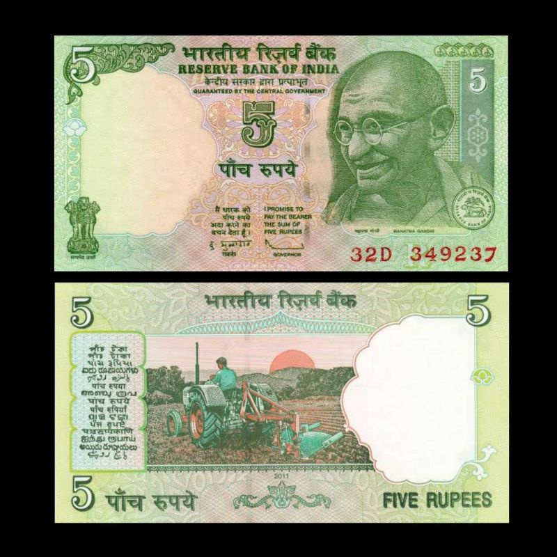 UANG INDIA 5 RUPEE 2009/11 UNC GRESS ORIGINAL MAHATMA GANDHI