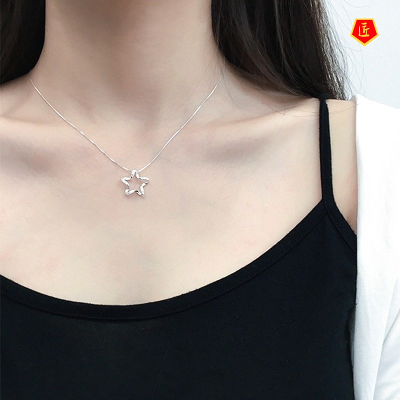 [Ready Stock]Zircon Five-Pointed Star Necklace Female Japanese and Korean Style Simple All-Match