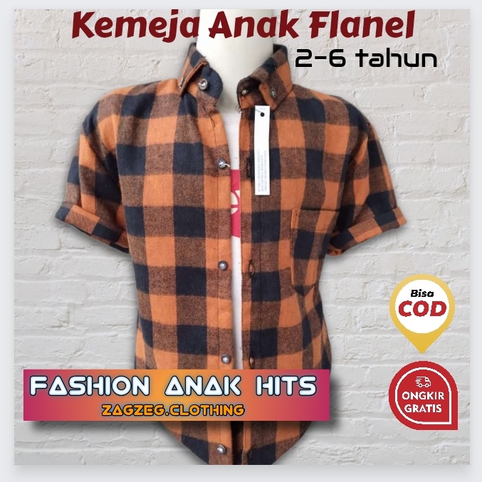 Zagzeg Clothing Baju Kemeja Anak lengan Pendek Flanel Kotak Kotak Cowok Laki Laki Bisa Couple