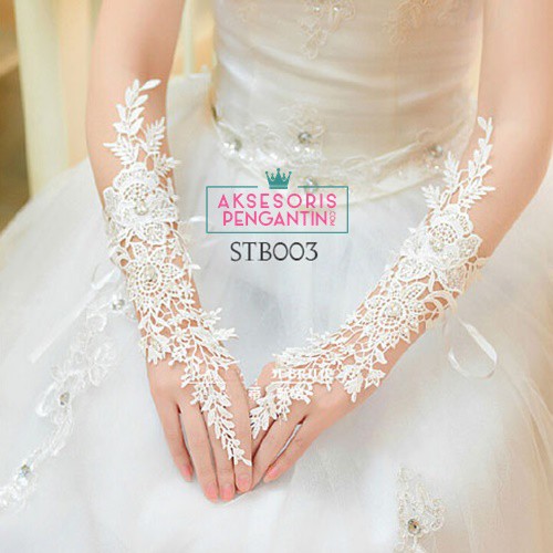 [BISA COD] SARUNG TANGAN WANITA LACE FINGERLESS AKSESORIS WEDDING GLOVES PUTIH STB003