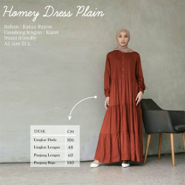 TERLARIS - HOMEY DRESS PLAIN GAMIS DEWASA POLOS MURAH BAHAN KATUN RAYON PREMIUM | BISA COD