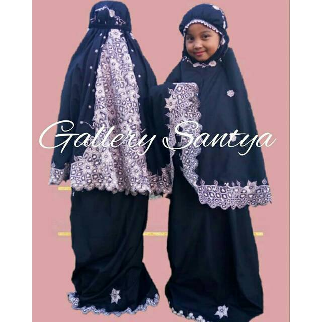 Mukena bordir bukittinggi anak navy silver