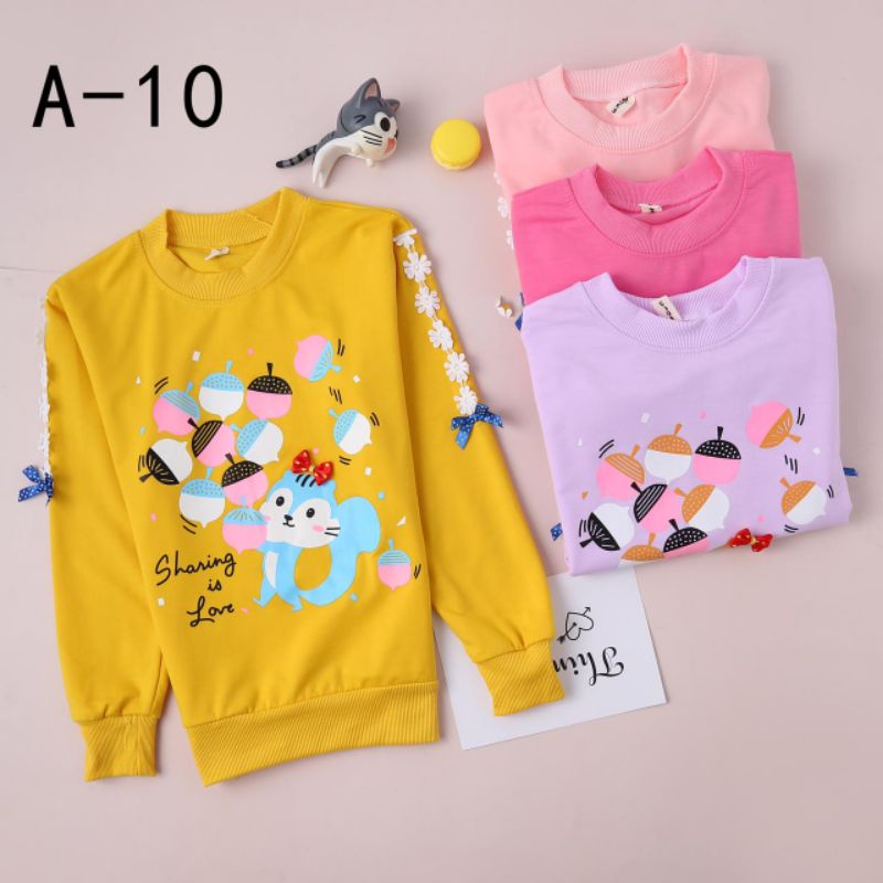 Atasan Anak Perempuan Import 4-11 Tahun Switer Import 100% (SWEATER IMPORT SABLON RENDA)