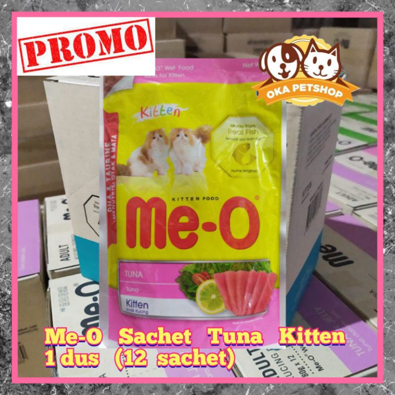 me-O sachet kitten tuna 1dus (isi 12sachet) / PROMO meo sachet kitten / wet food meo 1 dus