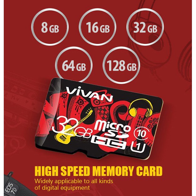 Micro SD VIVAN V32U10 32GB Memory Card Class 10 TF Card Black + Red -original Garansi Resmi 5 Tahun