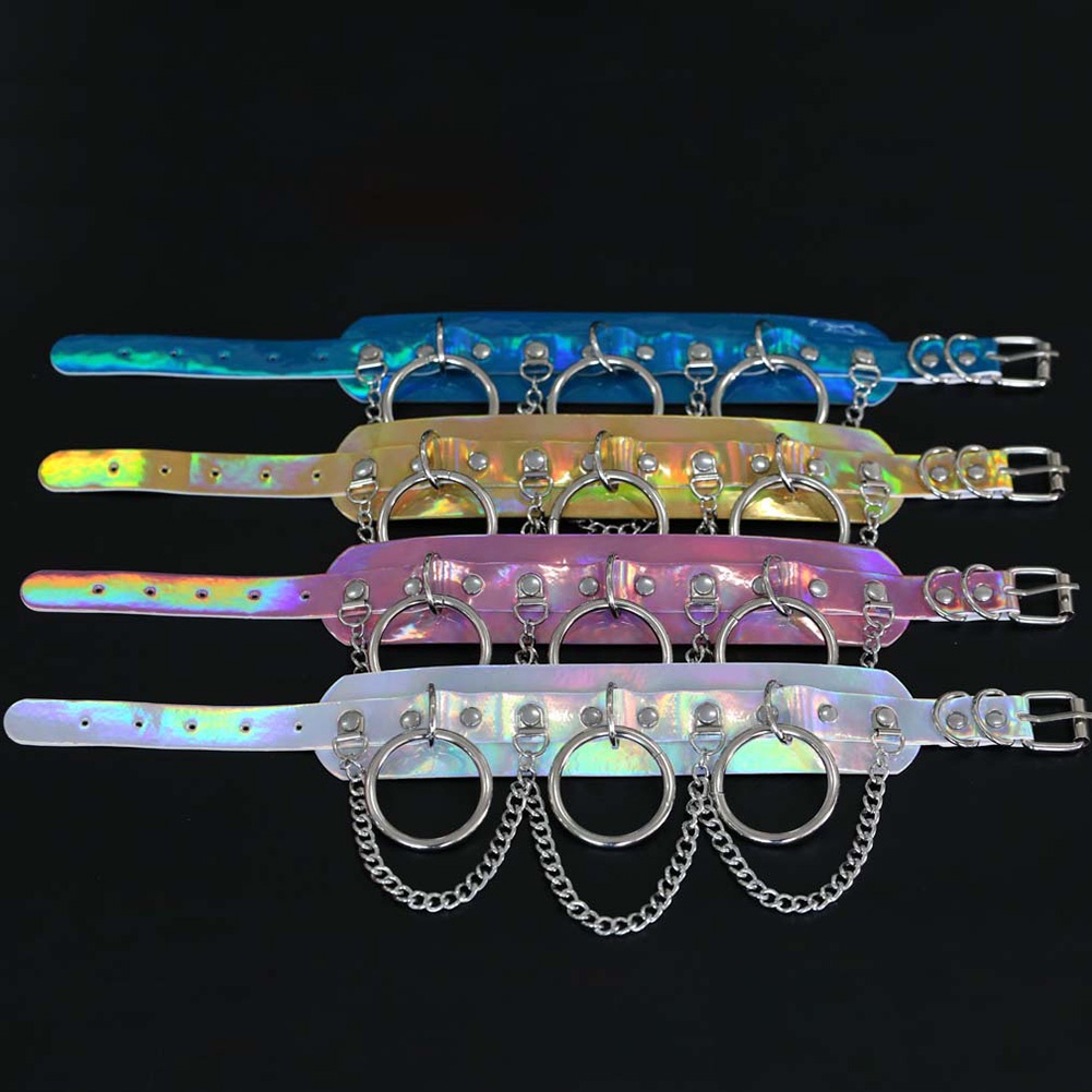 Hu Hu Hu Hu Hu Alat Bantu Pasang Kacamata♡ Kalung Choker Rantai Adjustable Warna Laser Gaya Punk Untuk Wanita