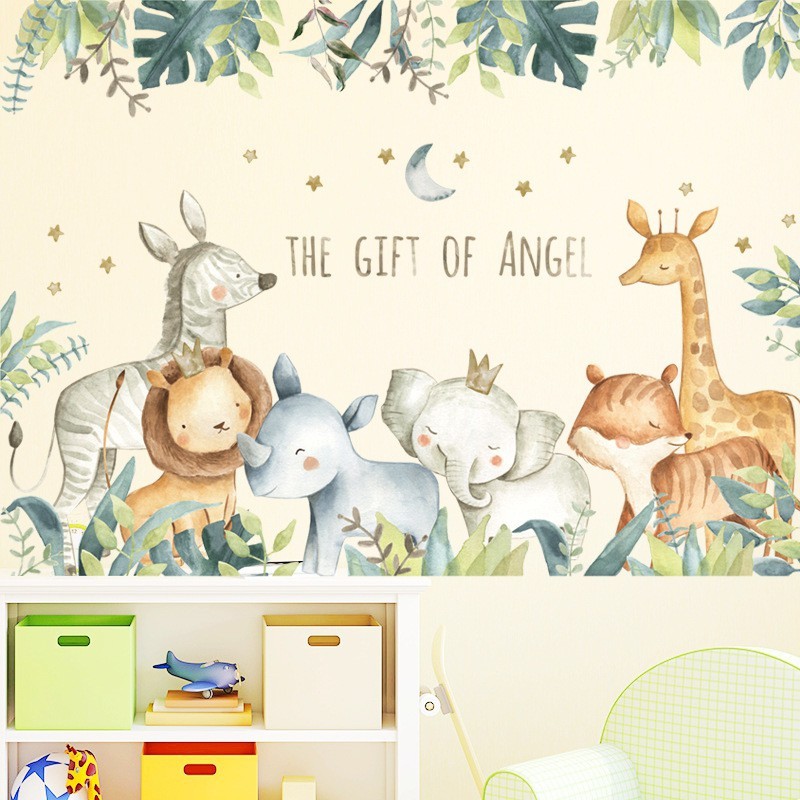 STIKER DINDING WALLSTICKER WALLPAPER ANIMALS BINATANG HUTAN ZOO HIJAU UNTUK CAFE RUANG TAMU Q54