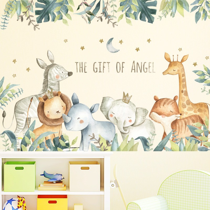 STIKER DINDING WALLSTICKER WALLPAPER ANIMALS BINATANG HUTAN ZOO HIJAU UNTUK CAFE RUANG TAMU Q54