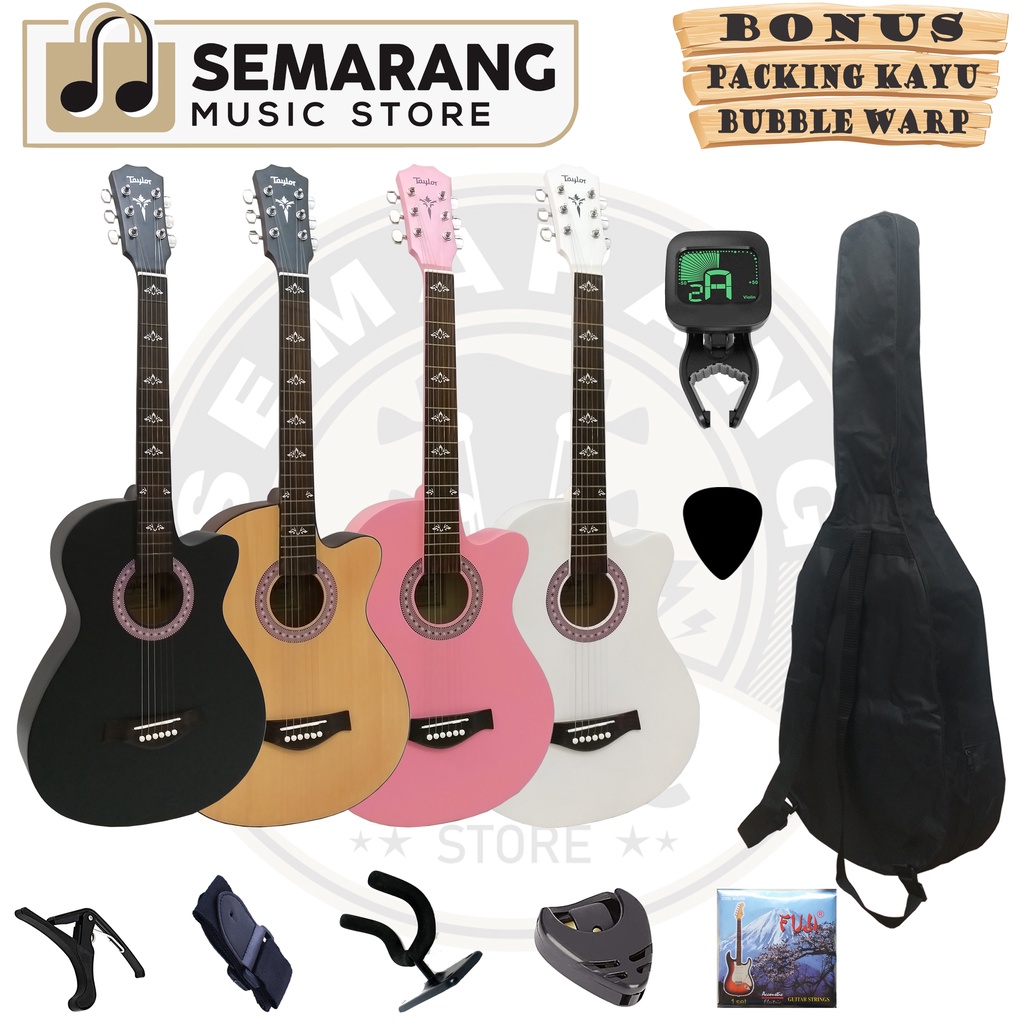 Gitar Akustik Taylor Tanam Besi Bonus Packing Kayu &amp; Bubble Warp Termurah Berkualitas