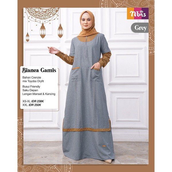 NIBRAS SARIMBIT BIANCA GREY BAHAN CRENZIE MIX TOYOBO DRYFIT BAJU LEBARAN KELUARGA BAHAGIA