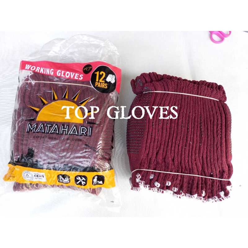 Sarung Tangan Benang Maroon Bintik Hitam PVC Dotting Polkadot Matahari - Sarung Tangan Proyek