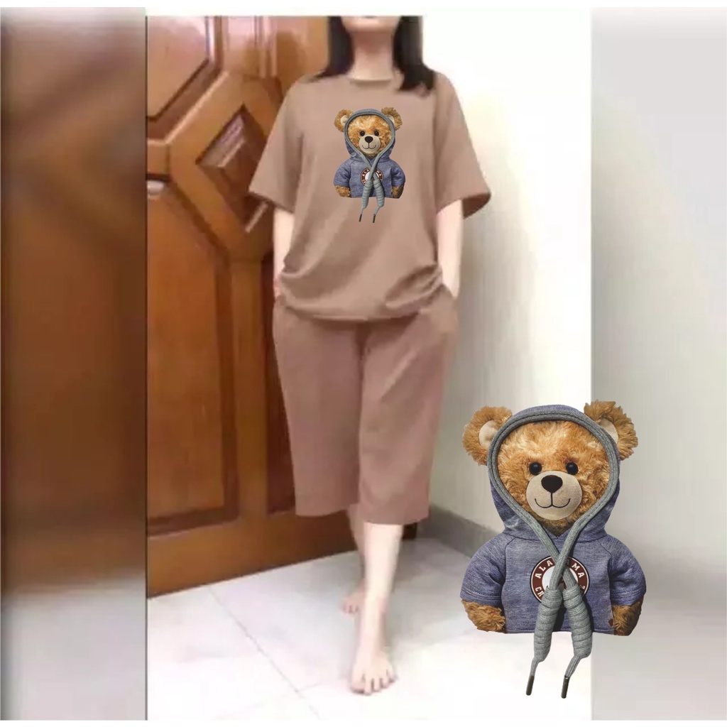 Setelan Wanita JUMBO + Celana Kulot 3/4 Big Size Fit XXL Teddy Hoodie