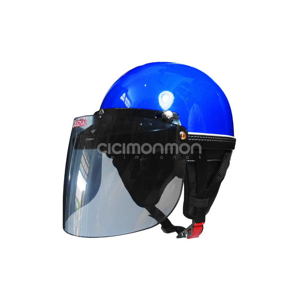 DIN Helm Club Dewasa Retro Colorfull Korean Style SNI Biru Glossy