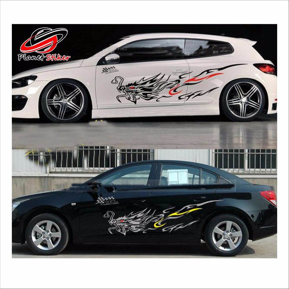 STIKER MOBIL CUTTING STIKER SEPASANG MOTIF NAGA KOMBINASI WARNA