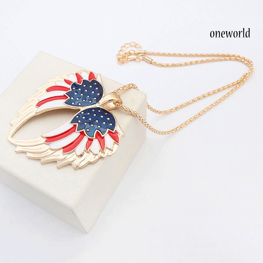 OW@ Independence Day USA Flag Patriotic Wings Women Necklace Earrings Jewelry Set