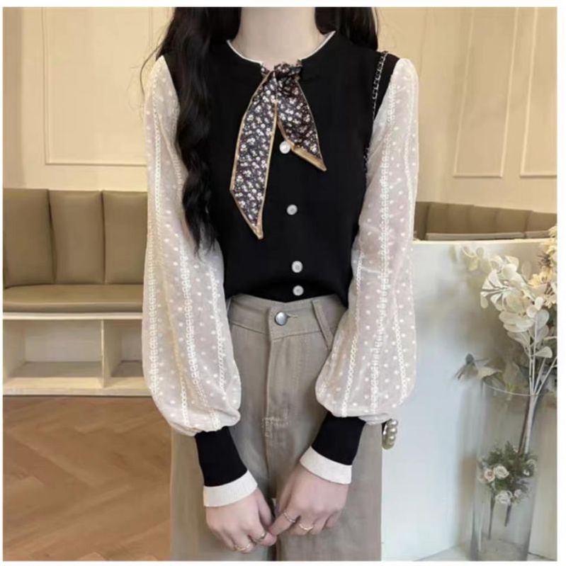 MDLV ~ 7259 Elfrida Knit Top Atasan Blouse Rajut Combi Lace Korea Look Fashion import