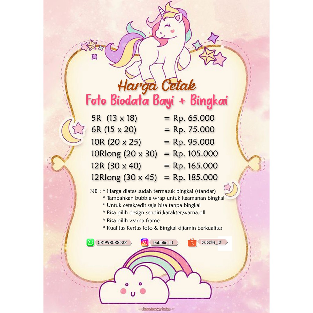 Cetak + Desain + Bingkai Foto Biodata Bayi