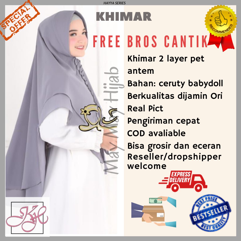 COD jilbab hijab khimar kerudung instan syari pet antem 2 layer ceruty terbaru Keyla Azli /termurah