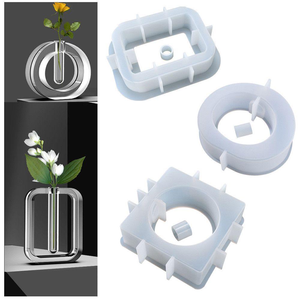 R-flower Vas Bunga Cetakan Silikon Dekorasi Rumah Penyimpanan Alat Membuat Perhiasan Pot Bunga Bulat Persegi Epoxy Resin Mold