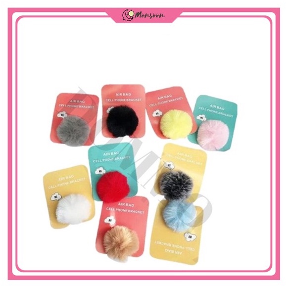 Monsoon - Popsocket Bulu / Pompom 3D / Pop Socket Phone Holder Pom Pom Bulu Warna Warni