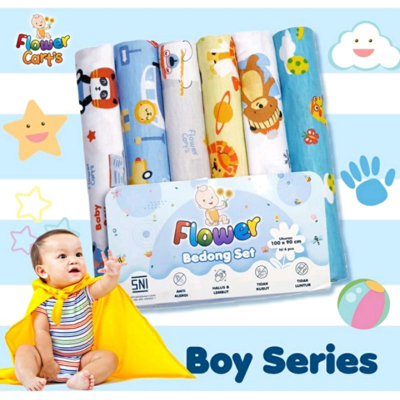 6 Pcs (1/2 Lusin) Bedong Bayi Print Motif FLOWER PRINT 90x115/90x100 Bedong Selimut Baby PRINT XX